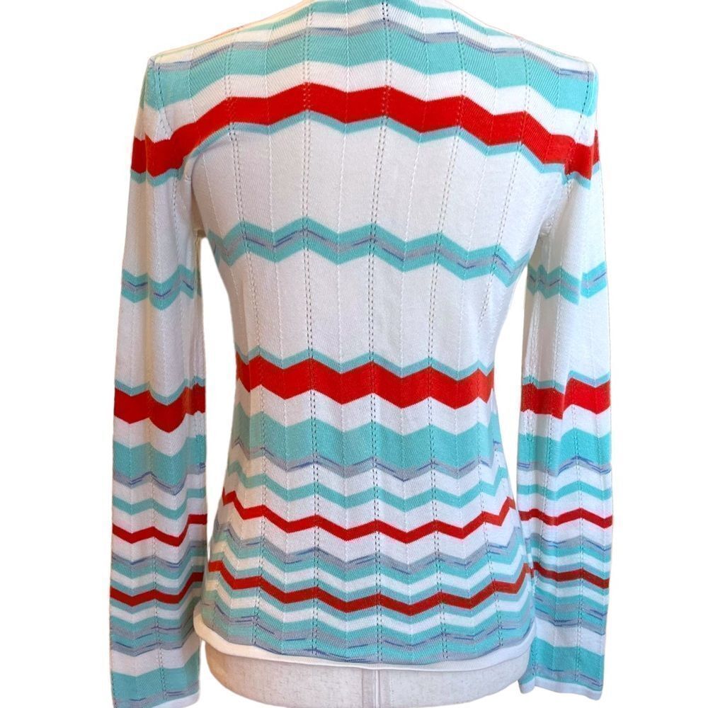 Saks Fifth Avenue Black Label Chevron Spring Lightweight Knit Cardigan Sweater - Picture 4 of 9